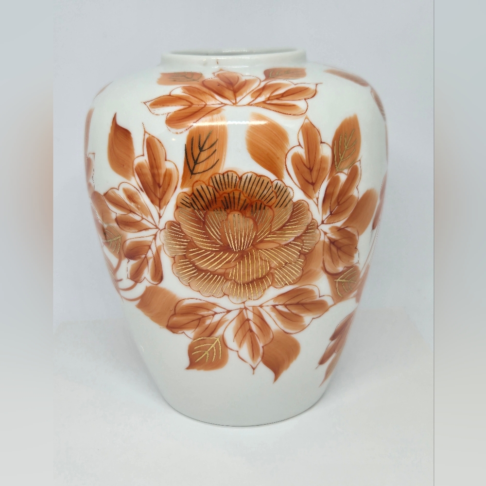 Vintage Tilso Handpainted Porcelain Floral Lotus Vase Autumn Colors